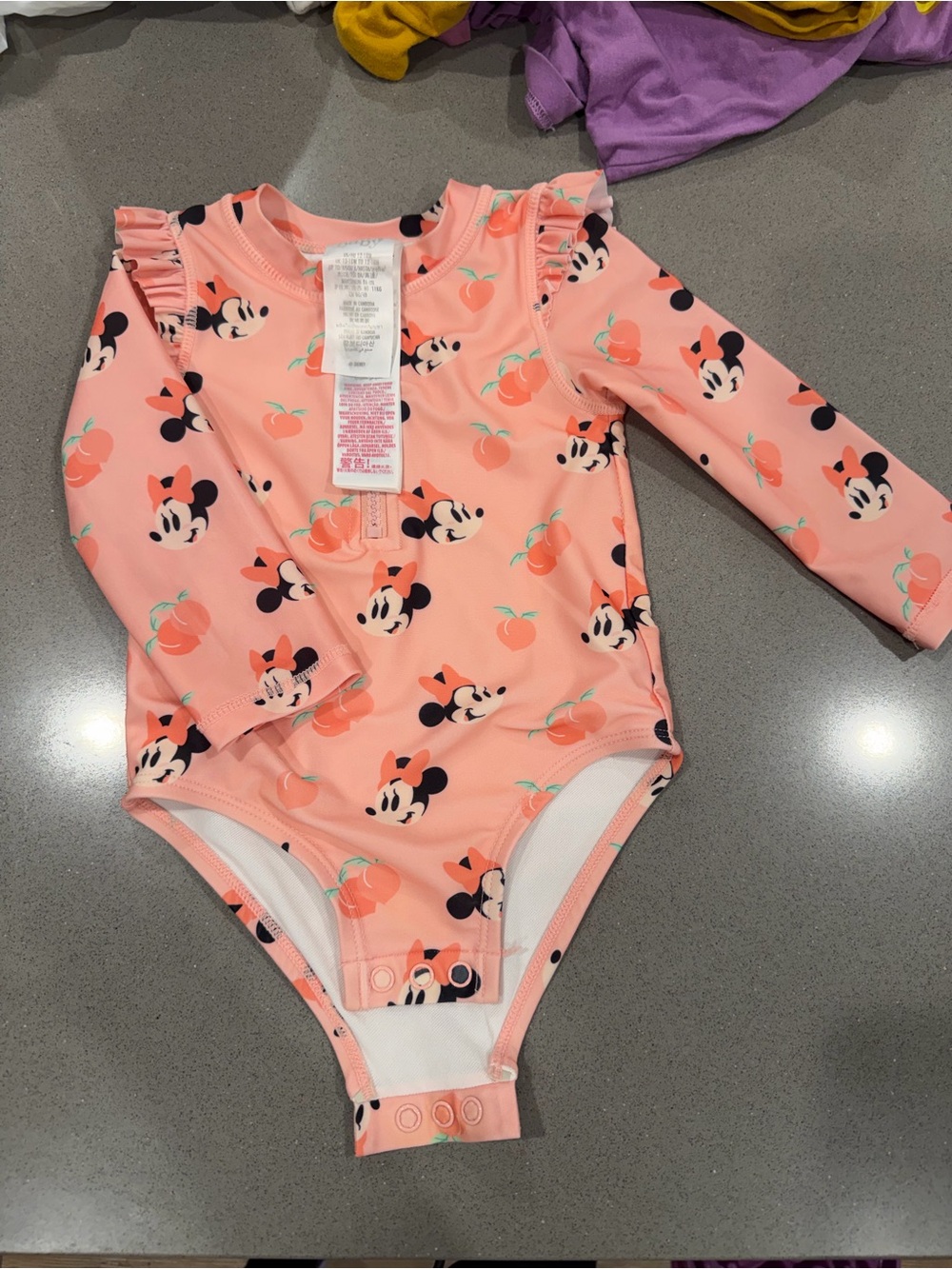 Disney Peach Minnie Mouse Long-Sleeve One-Piece Swimsuit - Peach, Black